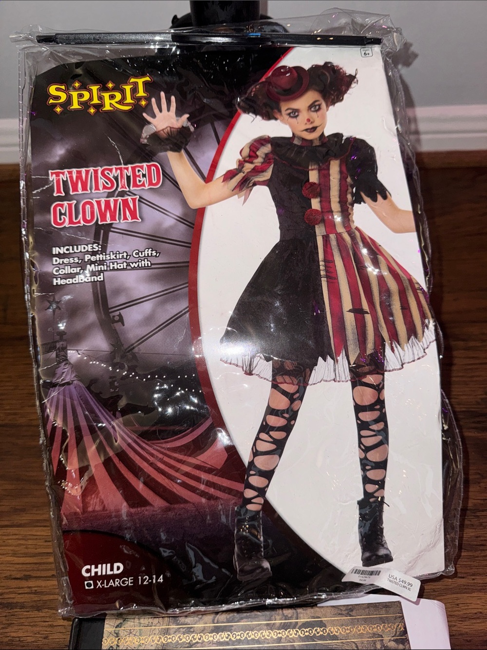 Spirit Twisted Clown Costume - Black, Burgundy & Cream